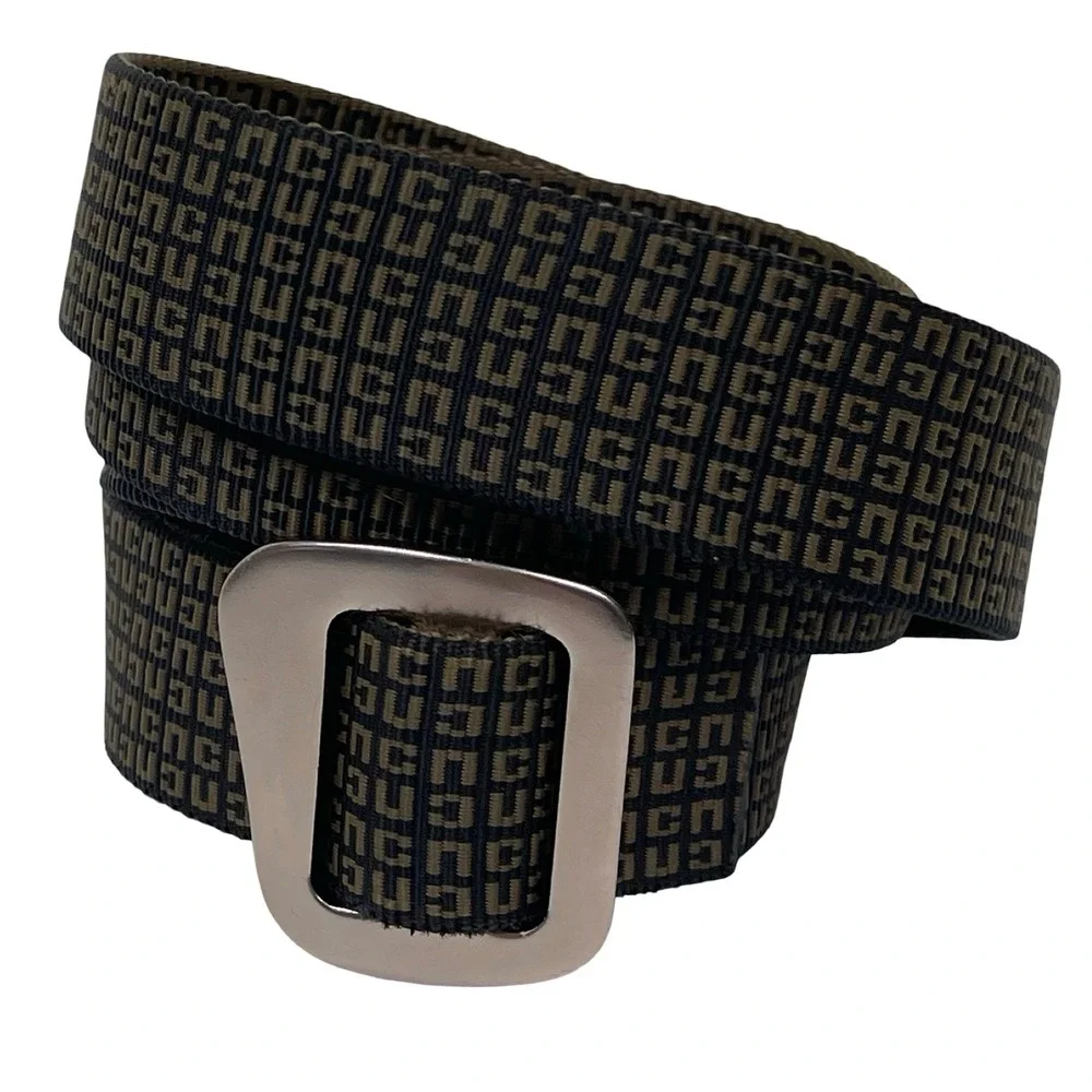 Cabelas Webbing Belt Men Brown Geometric Pattern Made in USA Buckle